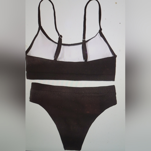 NWT RIBBED CROP TOP HIGH WAISTED BRAZILIAN CUT SWIM BATHING SUIT SIZE LARGE - Picture 4 of 14